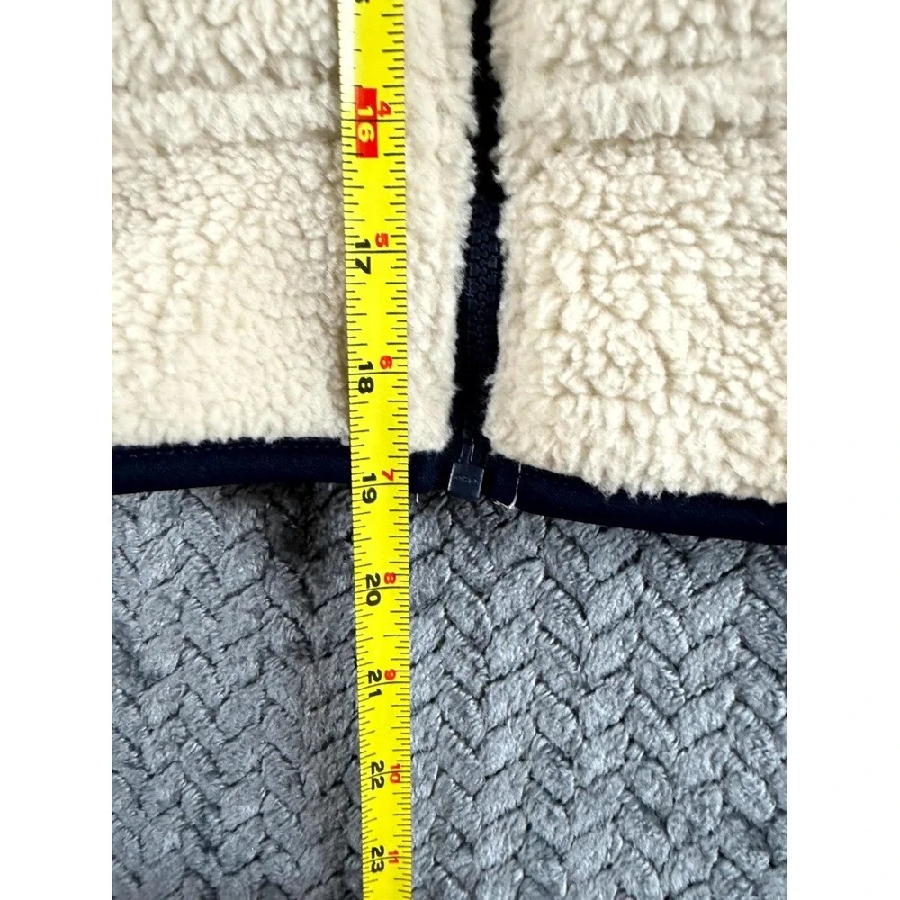 Old Navy Sherpa Vest Boys M (8) Cream‎ Blue Utility Pocket Mock Neck Full Zip